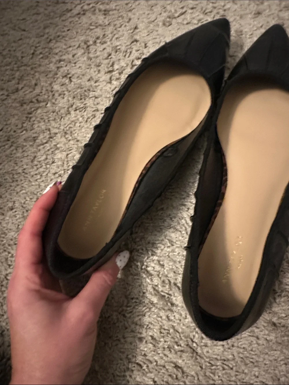 Ann Taylor Black Pointed-Toe Pleated Ballet Flats